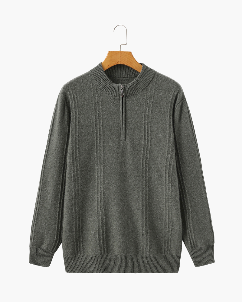 100% Kasjmier Geribde Half-Zip Trui