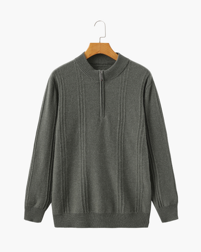 100% Kasjmier Geribde Half-Zip Trui