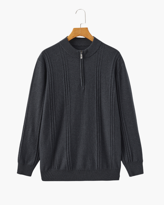 100% Kasjmier Geribde Half-Zip Trui