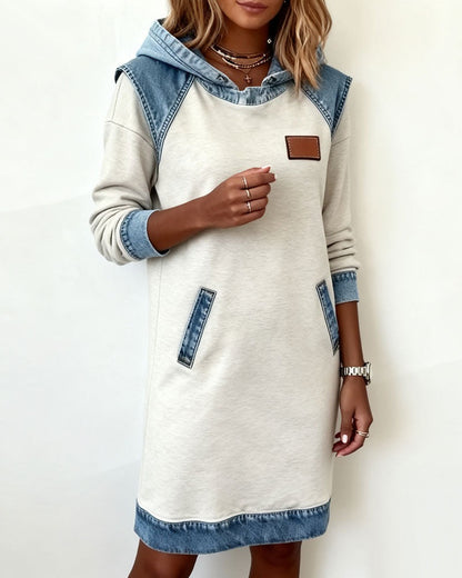 Tonia | Casual Jurk met Kap en Denim Accenten