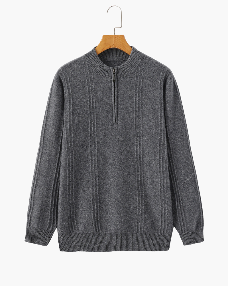 100% Kasjmier Geribde Half-Zip Trui