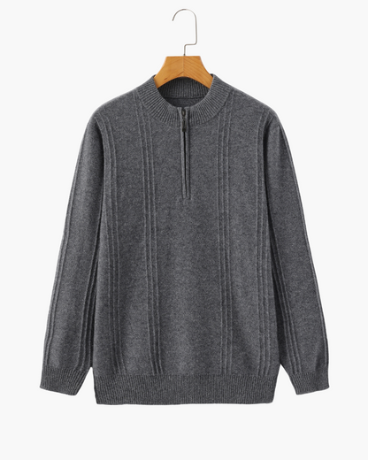 100% Kasjmier Geribde Half-Zip Trui